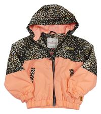 Hnědo-černo-neonově růžová šusťáková podzimní bunda s leopardím vzorem a kapucí Vingino