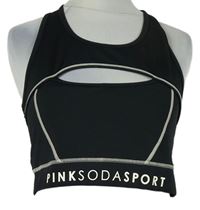Dámský černý sportovní crop top s průstřihem a logem Pink Soda 