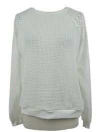 Dámský bílý lehký svetr s krajkovými rukávy 