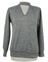 Dámská šedá pletená mikina se chokerem 