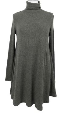 Dámské šedé žebrované úpletové šaty s rolákem Glamorous