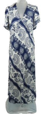 Nové - Dámské bílo-tmavomodré vzorované dlouhé šaty Primark 