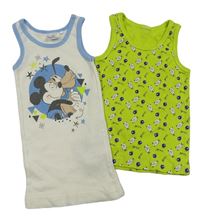 2x nátělník neonově zelený s příšerkami+ bílé s Mickey Mousem