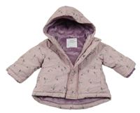 Světlerůžová květinová šusťáková zimní bunda s kapucí Primark