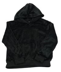 Černá chlupatá mikina s kapucí Shein