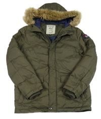 Khaki šusťáková zimní bunda a kapucí C&A