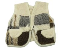 Světlebéžovo-šedo-hnědá huňatá vesta