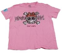 Růžové tričko s lebkou s mašlí a flitry 