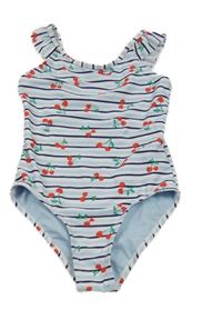 Světlemodré pruhované jednodílné plavky s třešněmi Primark