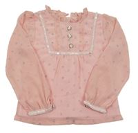 Růžová šifonová halenka se třpytivými puntíky