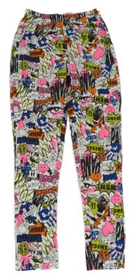 Bílo-barevné legíny s obrázky