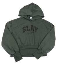 Khaki crop mikina s nápisem a kapucí 