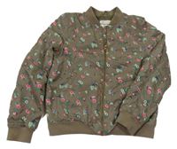 Khaki šusťákový podzimní bomber s květy a motýly H&M