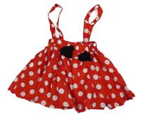 Červená puntíkatá sukně s kšandami a mašlí