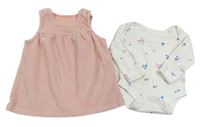 2set - Světlerůžové sametové šaty + květované body M&S