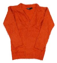 Červený chlupatý svetrový cardigan