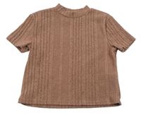 Starorůžové úpletové žebrované crop tričko Shein