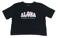 Černé crop tričko s nápisem Primark