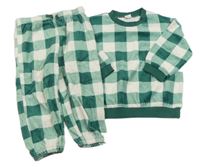 2set - Zeleno-bílá kostkovaná sametová mikina + tepláky H&M