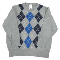 Šedo-modrý károvaný svetr zn. C&A