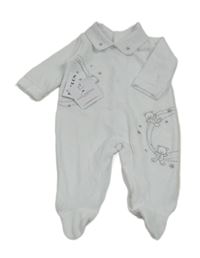 Nové - bílý sametový overal s medvídky a límečkem