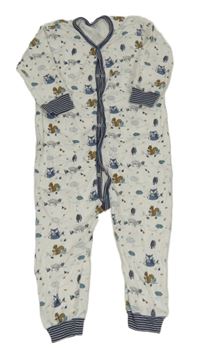 Bílý overal se zvířaty a stromy 