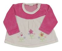 Růžovo-bílé sametové triko s kytičkami 