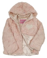 Světlerůžová chlupatá zateplená bunda se sdíčkem a kapucí 