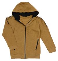 Hnědá propínací mikina s nápisy na rukávech a kapucí George