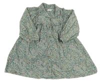 Zelenošedé květované manšestrové propínací košilové šaty Next