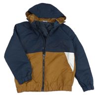 Tmavomodro-bílo-medová šusťáková jarní bunda s kapucí Destination