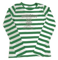 Zeleno-bílé pruhované pyžamové triko s nápisem 