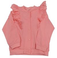 Nové - Lososová propínací mikina s madeirovými volánky