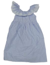 Modro-bílé pruhované krepové šaty s madeirou Primark