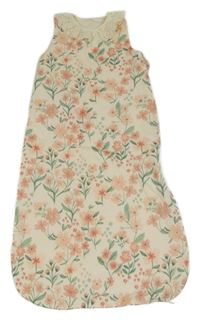 Světlebéžovo-lososový květovaný podšitý spací pytel s madeirou George