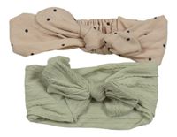 2x čelenka s mašlí - světlekhaki + pudrová s puntíky 