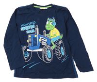 Tmavomodré triko s příšerkou na traktoru 