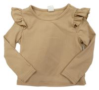 Béžové žebrované triko s volánky H&M