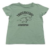 Zelenošedé tričko s dinosaurem Sinsay