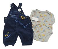 Nové - tmavomodré manšestové laclové kalhoty + šedé body Mothercare