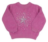 Růžový chlupatý svetr s flitry Dunnes