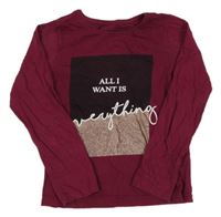 Vínové triko s nápisem Primark