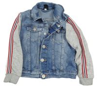 Světlemodro-šedá riflová bunda s teplákovými rukávy a kapucí H&M