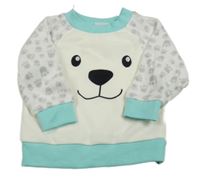 Smetanovo-tyrkysová mikina s medvídkem Smily