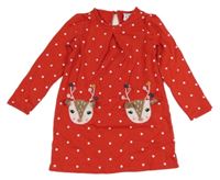 Červené teplákové šaty se soby a puntíky Nula Bug