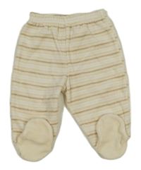 Bílo-béžovo-hnědé pruhované sametové polodupky C&A