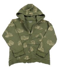 Khaki propínací mikina s bagry a kapucí Primark