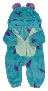 Tyrkysová chlupatá kombinéza s kapucí - příšerka 