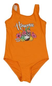 Oranžové jednodílné plavky s kokosy Primark