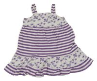 Fialovo-bílé pruhované bavlněné šaty s motýly 